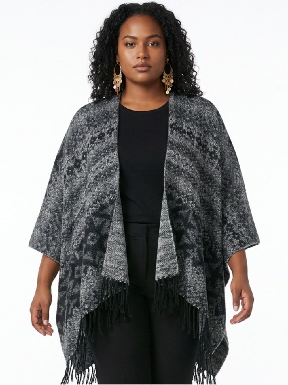 HERITAGE 1981 | Black & Gray Cape Poncho Women’s One Size Fits Most
